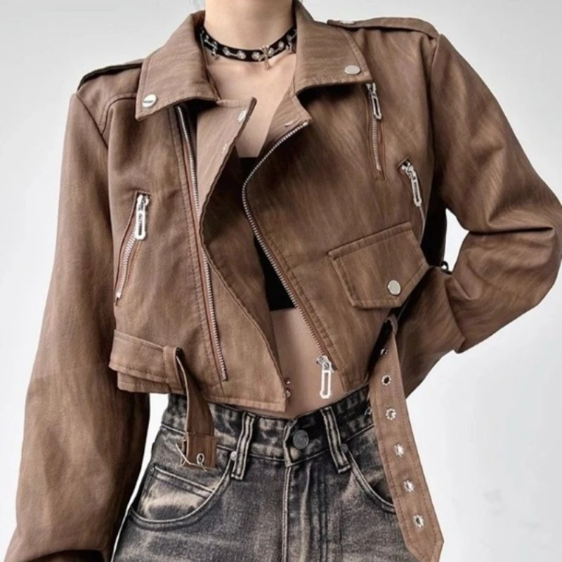 ผู้หญิงใหม่เสื้อลําลอง Retro Retro Harajuku สบายหลวมแบรนด์หรูสั้นหล่อกระเป๋าซิปบางฤดูใบไม้ผลิฤดูใบไม้ผลิ