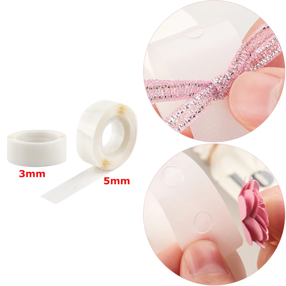 300pcs/roll Ultra Thin Adhesive Dots 3mm/5mm Diameter Double-sided Clear Mini Sticky Dots for DIY Beads Jewels Craft Project