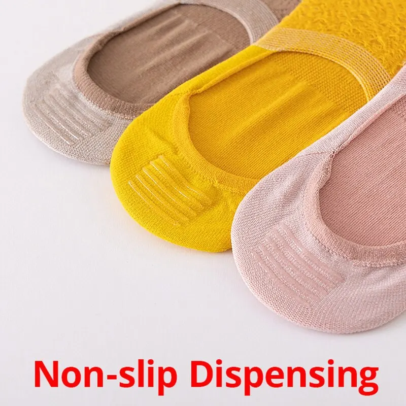 5 Pairs Summer Mesh Womens Thin Breathable Hollow Invisible Socks Silicone Non Slip Socks Candy Colored Female Socks