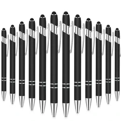 12 Pcs of Metal Aluminum Handle Push Pen Simple Can be Used for Writing and Touch Screen 2 in 1 Ballpoint Pen for Students