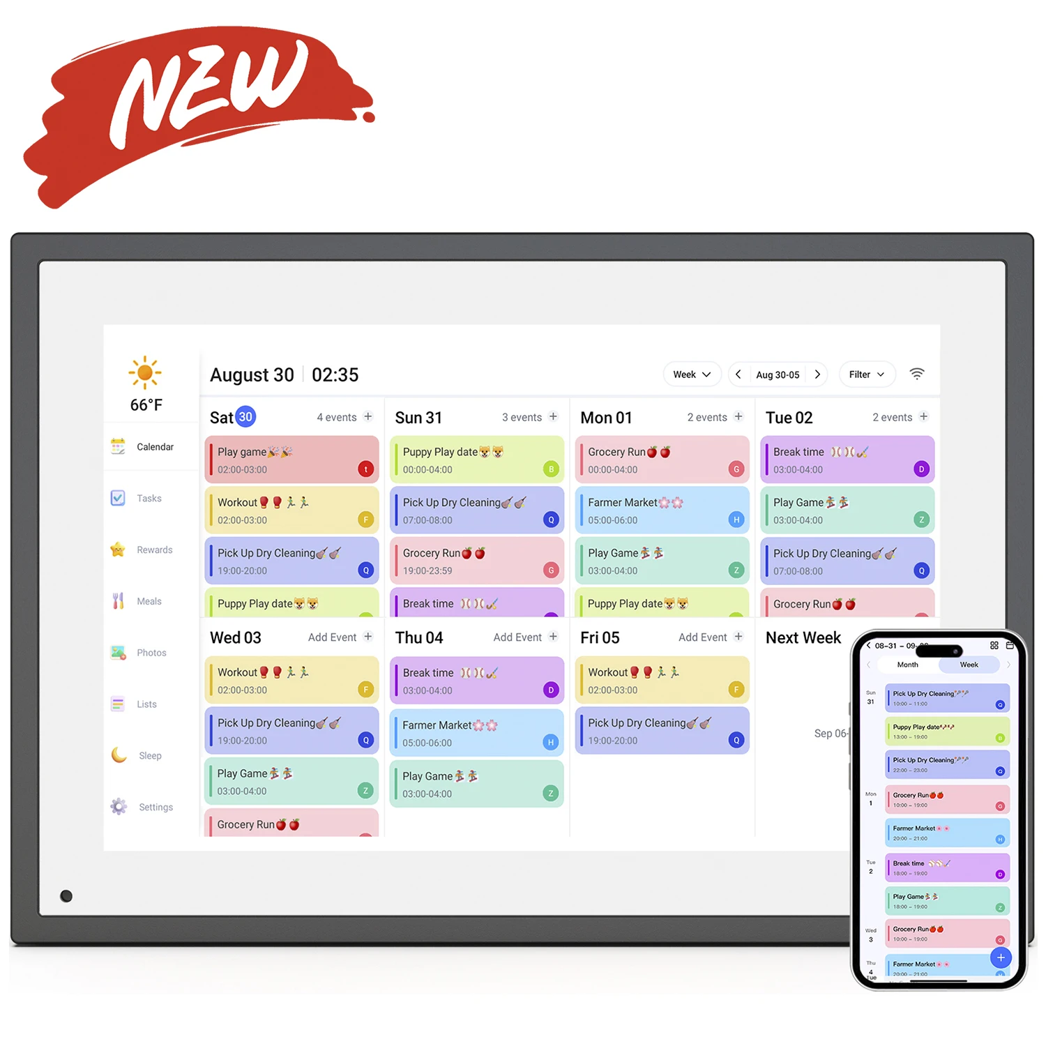 

10.1 Inch Smart Digital Calendar Planner & Chore Chart, IPS HD Touch Screen Display for Family Schedules,