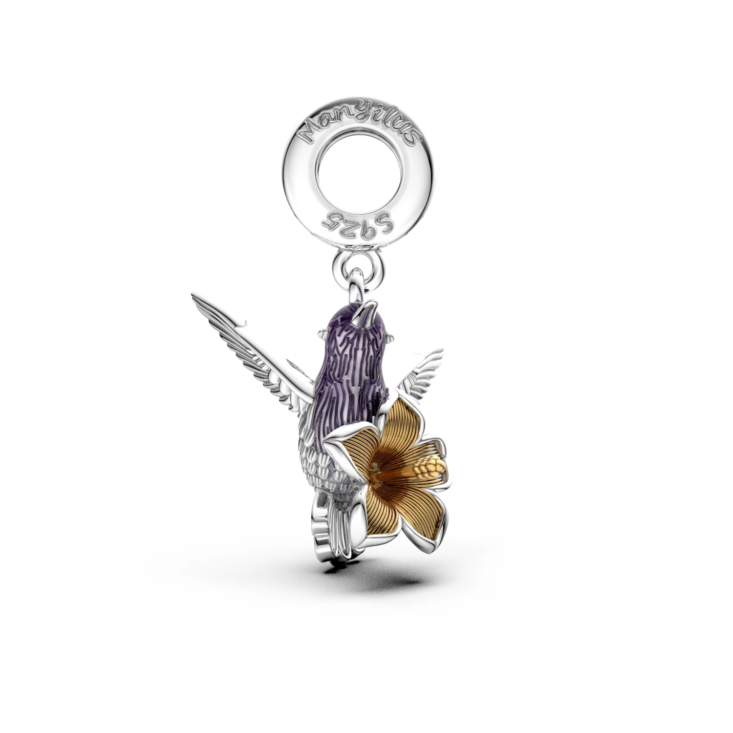 Manyilus 925 Sterling Silver Hummingbird & Flower Dangle Charm for Original Bracelet & Necklace Cubic Zirconia  Jewelry Gift view 4