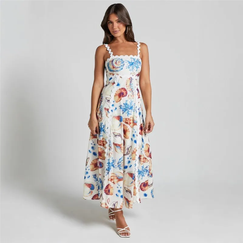 Abito estivo da donna con stampa graffiti da spiaggia 2025 Abito casual con stampa di moda sexy senza maniche e senza schienale