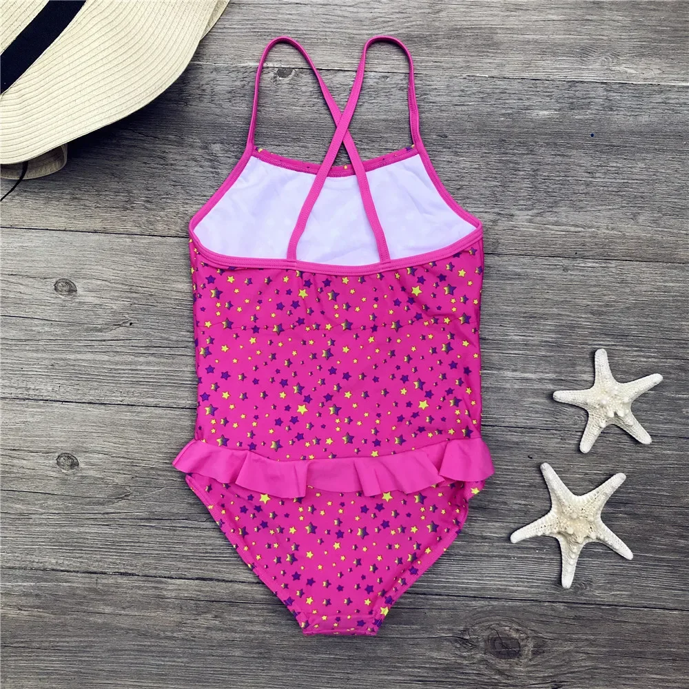 5-12Y Swimming Suit For Girl One Piece Swimsuits Star Pattern Kids Bodysuit Children Girl Swimwear Child Bathing Suits Beachwear