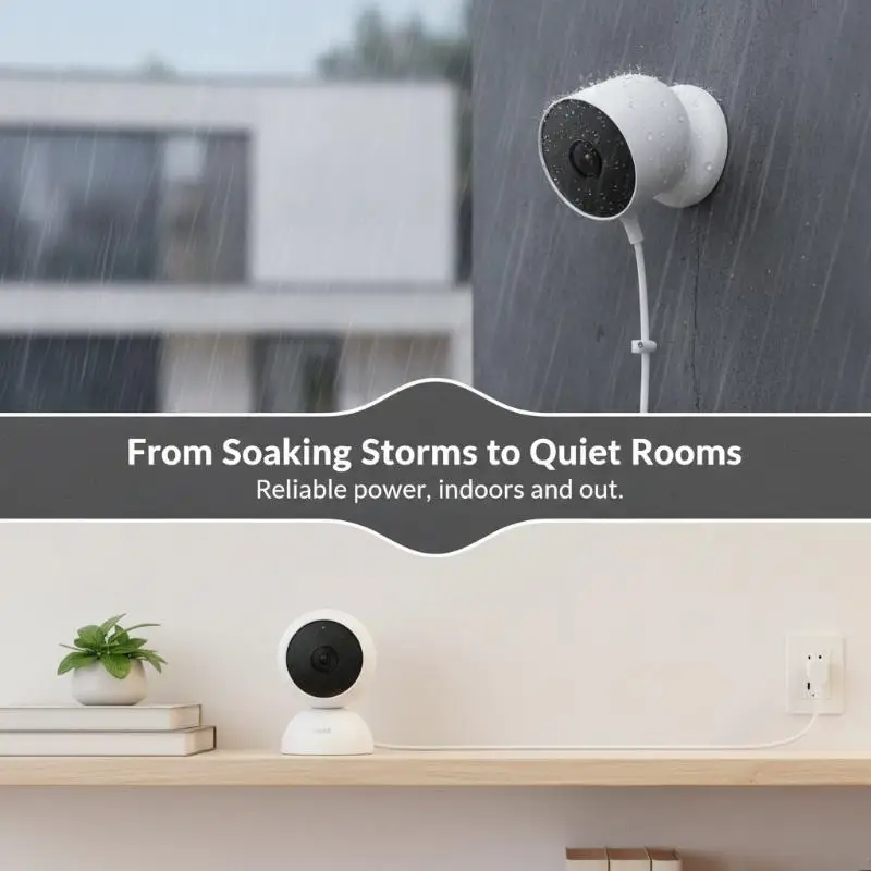 Weatherproof Charging Cable for Nest Cam (Battery) Outdoor USB Charger Cord Wear Resistant for High Traffic Area Security Use