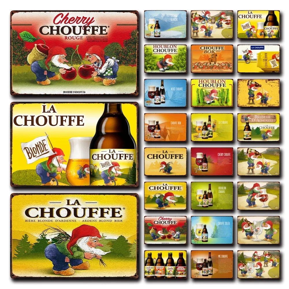 Vintage Belgian Beer Tin Sign  La Cherry Houblon Chouffe Bok Soleil  x CM Metal Wall Decor for Home Bar Cafe