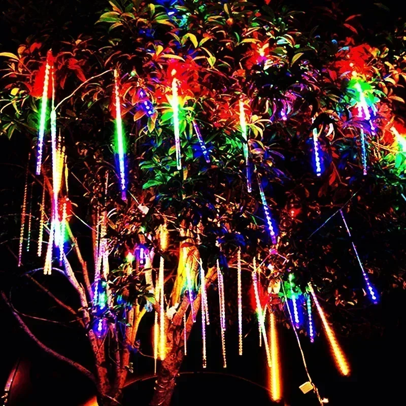 Imagem -03 - Led Meteor Shower Rain String Lights Luzes ao ar Livre Festão Rua Guirlanda Natal Festa de Casamento 32 Tubos 24 Tubos 16 Tubos Tubos 2025