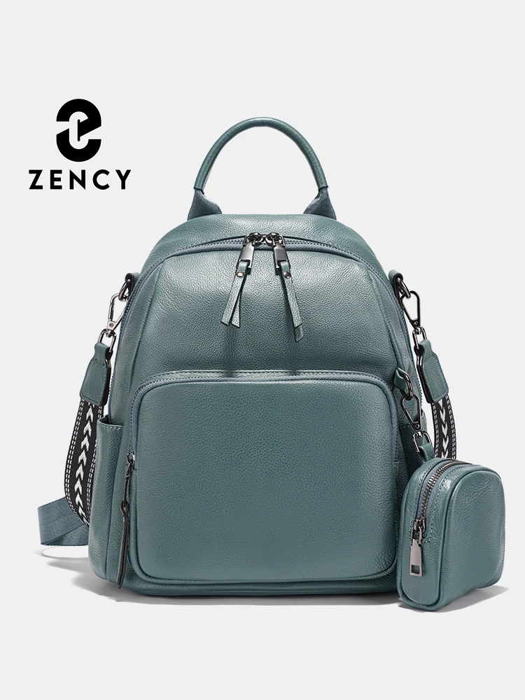 

Zency New Genuine Leather Women's Backpack Knapsack Multi-pocket Shoulder Bag 2025 Cowhide Leather Rucksack with Zip Coin Bag