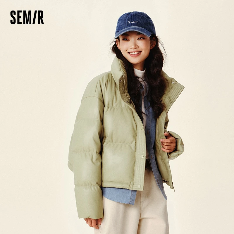 Semir Down Jacket Women Short Stand-Up Collar Petite Elegant Gentle 2024 New Winter Loose Imitation Leather Casual Down Jacket