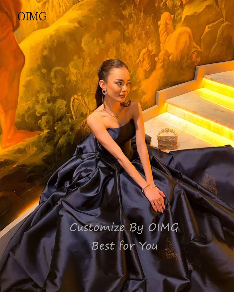 OIMG Formal negro sin tirantes una línea vestidos de graduación sin espalda vestido de fiesta de flores hasta el suelo vestido de noche vestidos de gala personalizados