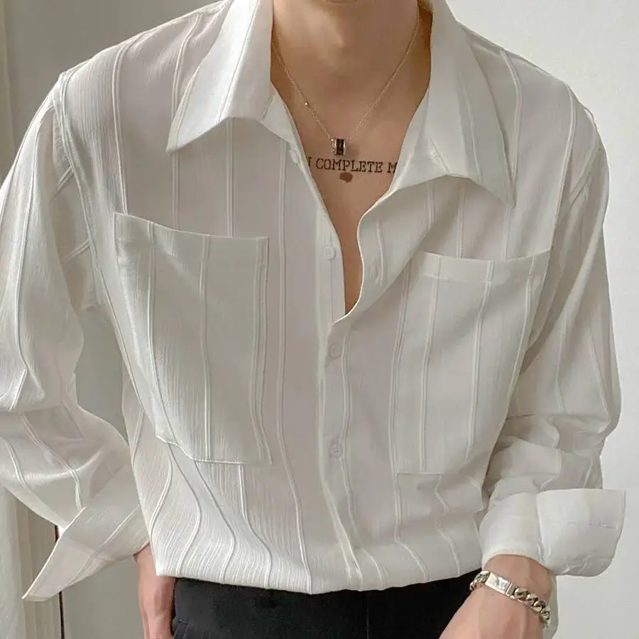 

Men's White Black Shirts 2026 Spring Autumn New Long Sleeve Shirt Solid Color Casual Office Suit Shirts Top