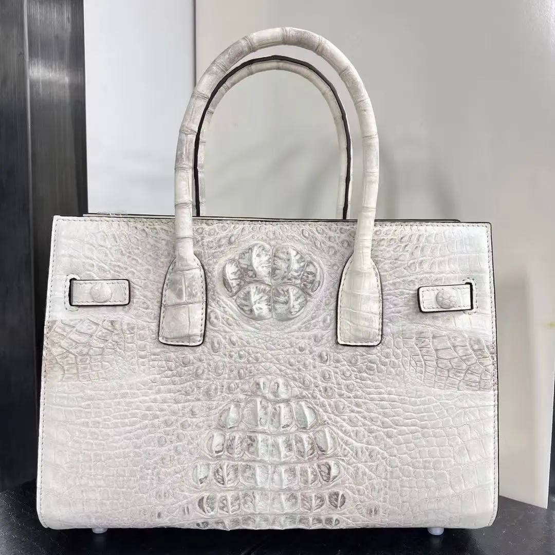 2026 New production Himalaya white 100% genuine real crocodile leather women tote handbag alligator skin lady bag medium size