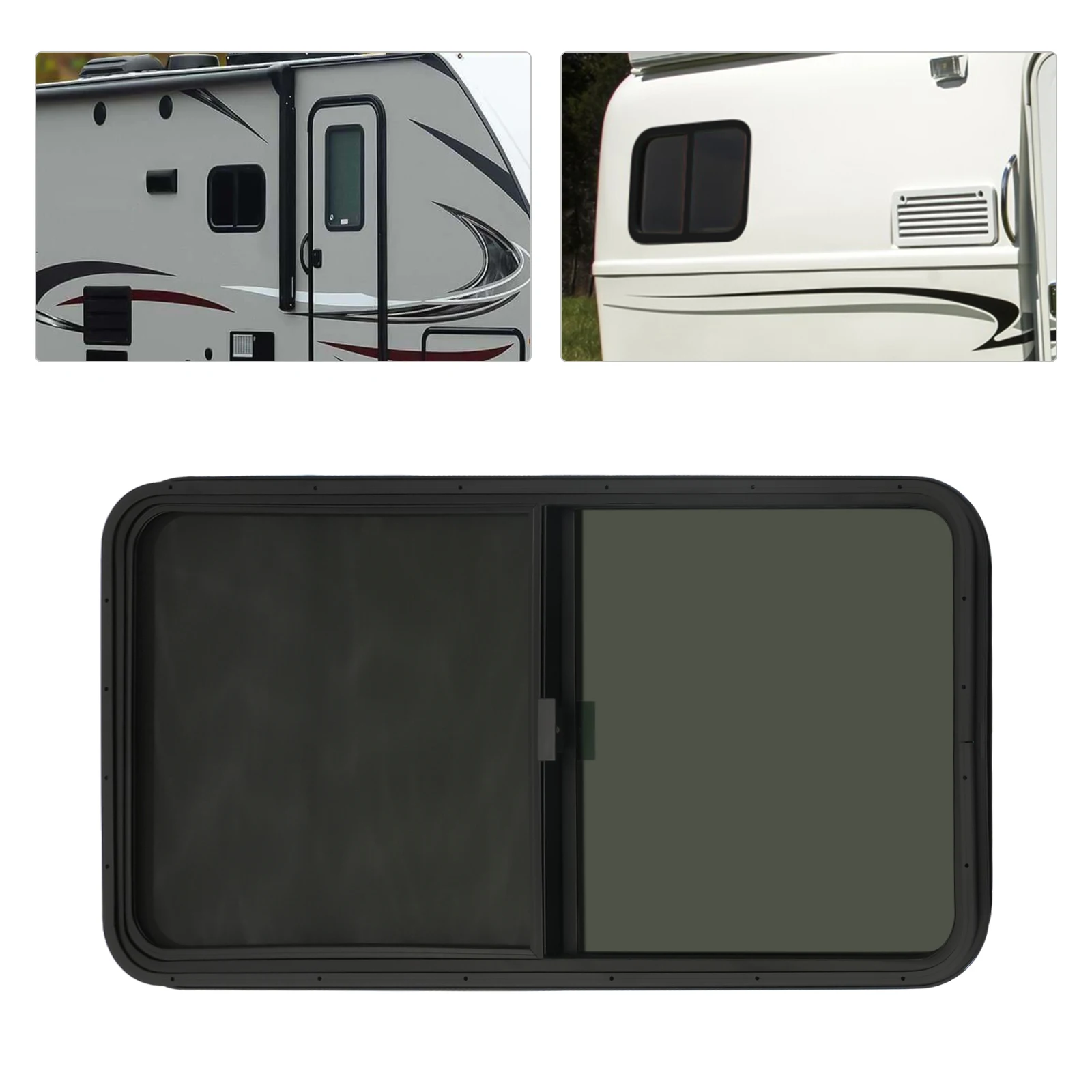 Vertical Sliding Black RV Window for Teardrop Cargo Horse Trailer Marine Camper Replacement 24 x 20in