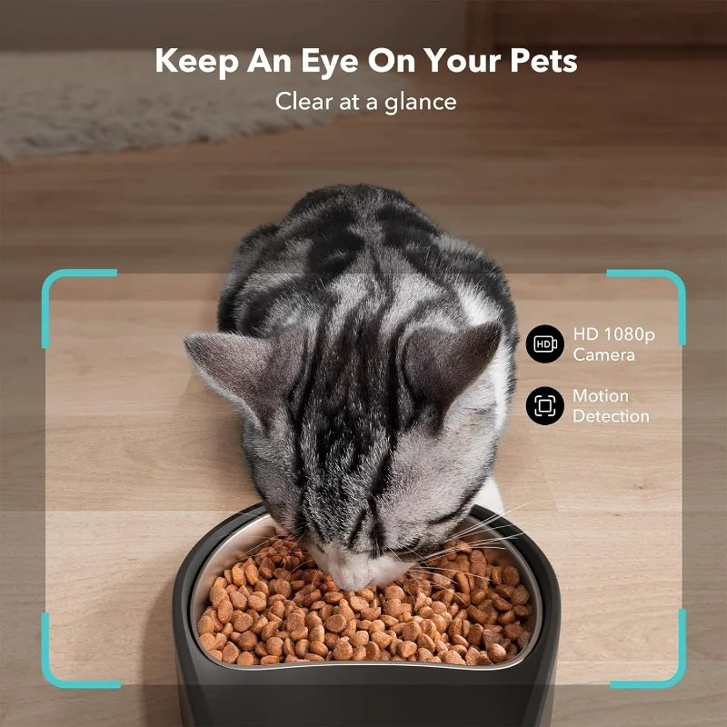 Automatic Cat Feeder with Camera, Low Food & Blockage Sensor, Motion & Sound Alerts for Cat & Dog Single Tray