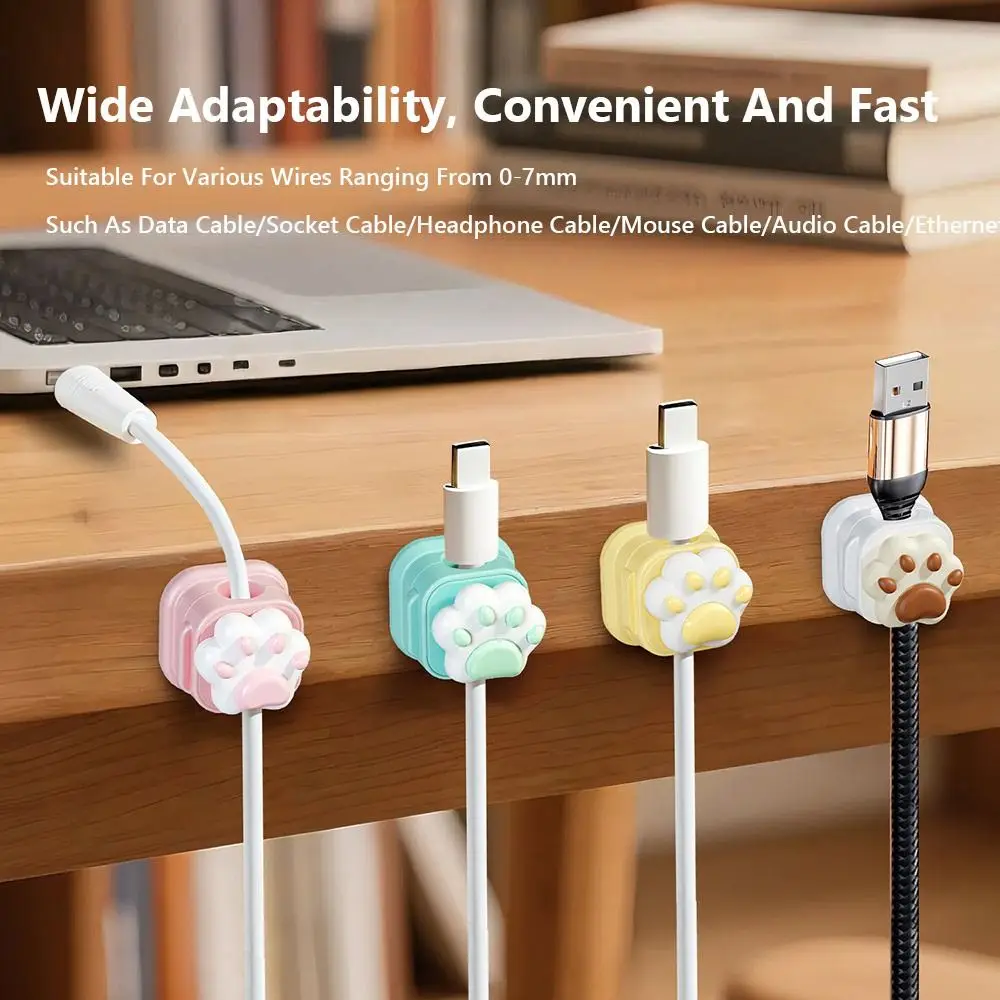 5 pçs bonito organizador de cabo de mesa magnético auto-adesivo 3d gato garra cabo clipe fivela linha de carregamento enrolador