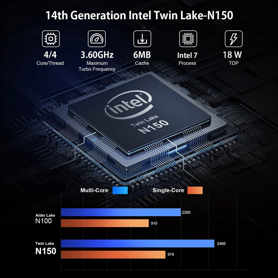 T10 Mini PC Intel Twin Lake N150 Windows 11 Ultra Small Pocket