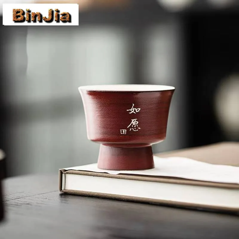 

2pc/lot Hawthorn Red Pink Yin Master Cup Japanese Pure Sier Handwritten Teacup Vintage Beautiful Tea Bowl Fragrance Items 65ml