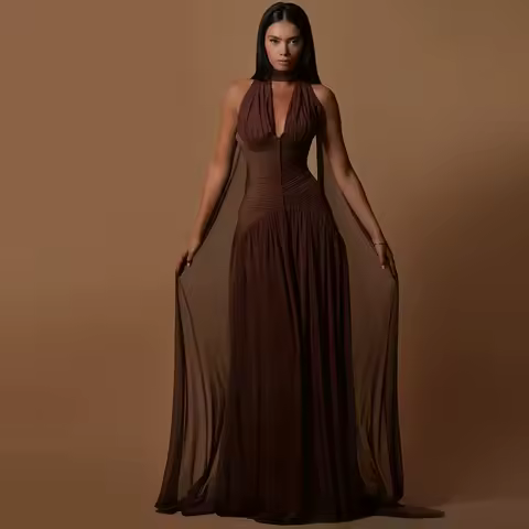 Soft Chiffon Customized Evening Dress Halter Deep V Neck Sleeveless Homecoming Dresses Charming Ribbons Special Occasion Gowns
