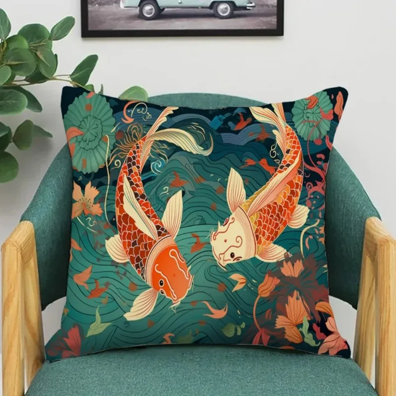 Chinese Koi  Cushion for Kids Decorative Pillowcases Pillowcase Twin Size Bedding Living Room 45x45