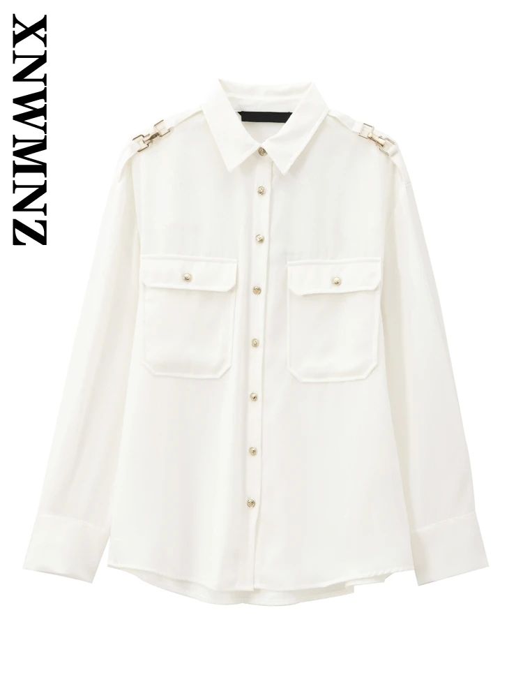 XNWMNZ 2024 New Autumn Woman's Casual Fashion Turn-down Collar Long Sleeve Shirt Coat Female Sophisticated Single-breasted Top