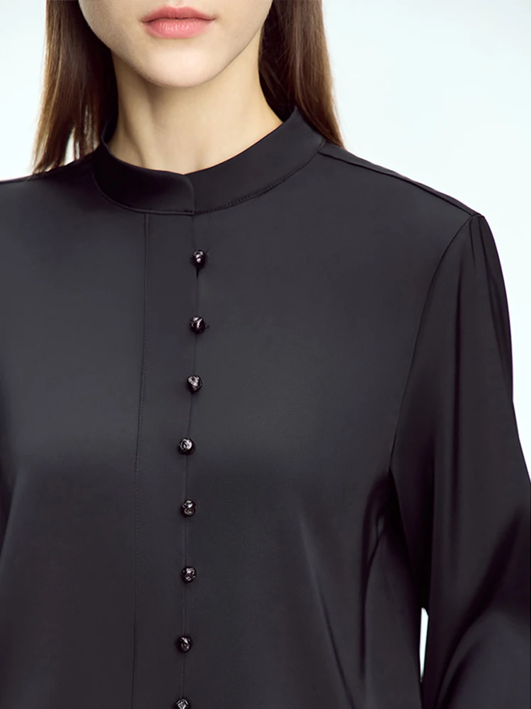 AMII Minimalist New Chinese Shirt for Women 2023 Autumn Simple Commuter Stand Collar Chiffon Solid Classical Blouses 12323045