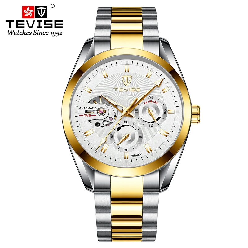 TEVISE Men Automatic Watch Stainless Steel Luminous Watch Waterproof 24 Hours Business Causal Watch