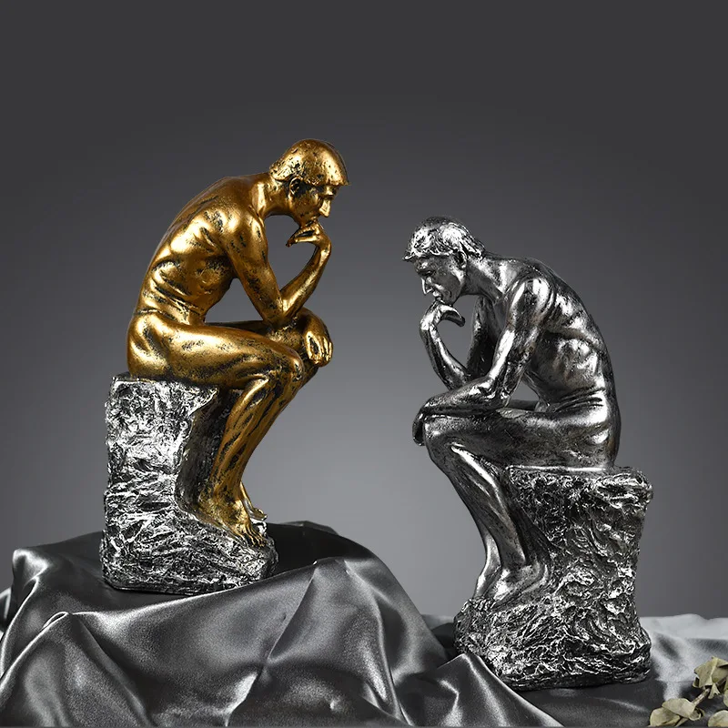The Thinker Statue, Abstract Resin Sculpture Figurine for Home Office Desk Decor, Vintage Art Craft Ornament, Decor Collectible