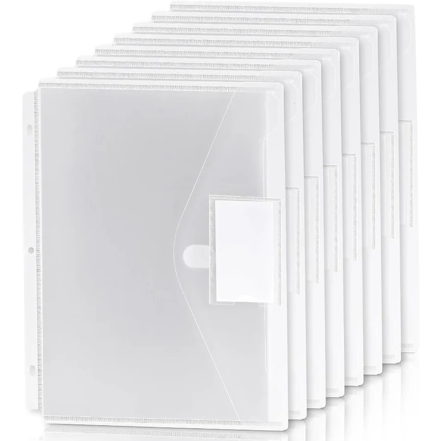 

Карманы для папок, 8 упаковок, прозрачная сверхтяжелая пластиковая папка с застежкой-липучкой, 3 отверстия, органайзер для папок с боковой загрузкой Ex