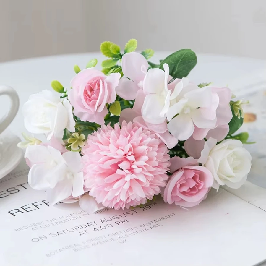 Artificial Flowers Silk Rose Chrysanthemum Bridal Bouquet Wedding Outdoor Garden Home Room Table Decoratio Wreath DIY Gift Props - view 6