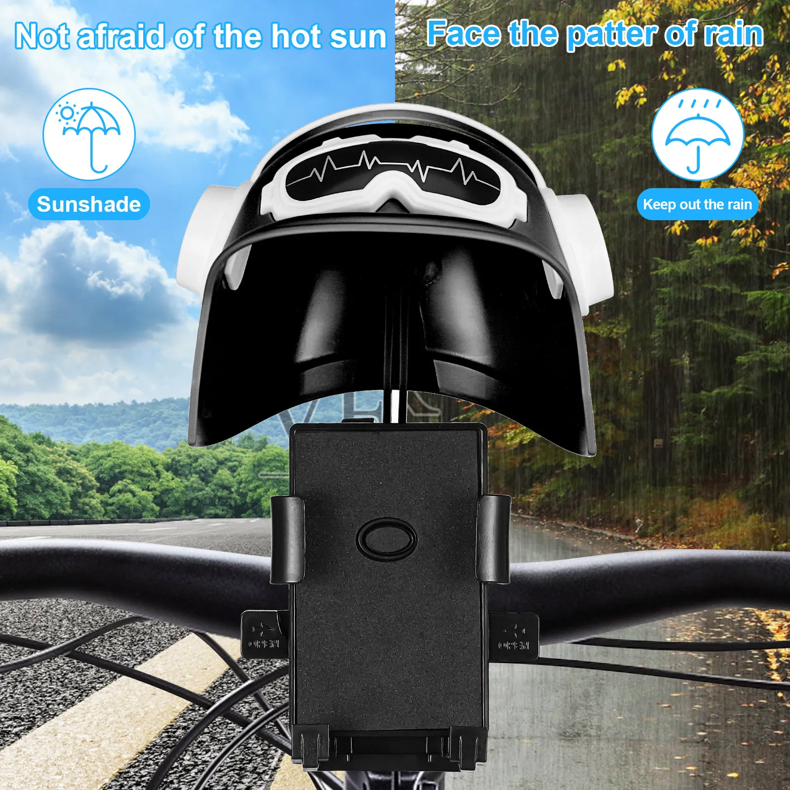 Bike Phone Holder Motorcycle Mirror Phone Clamp with Adjustable Sunshade Secure Grip Hands-Free Riding Support