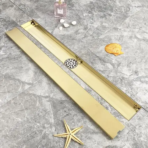 600*68 Brushed Gold Black Stainless Steel Concealed Invisible Linear Floor Drain with Tile Insert Invisible Grate Cover Strainer
