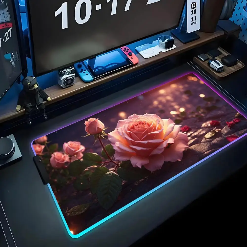 

rose Mouse Pad RGB Gaming Mousepad Big LED Pad PC Desk Mat Luminous Mouse Pad Large Keyboard Mats Table Rug With Backlit