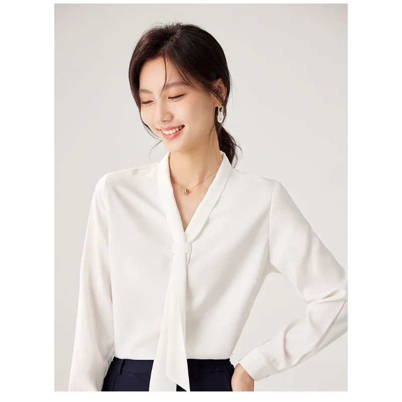 التنقل تصميم القميص الأبيض بأكمام طويلة الربيع والخريف نمط جديد غاسل مزاجه الموضة بلون رداء علوي غير رسمي #3