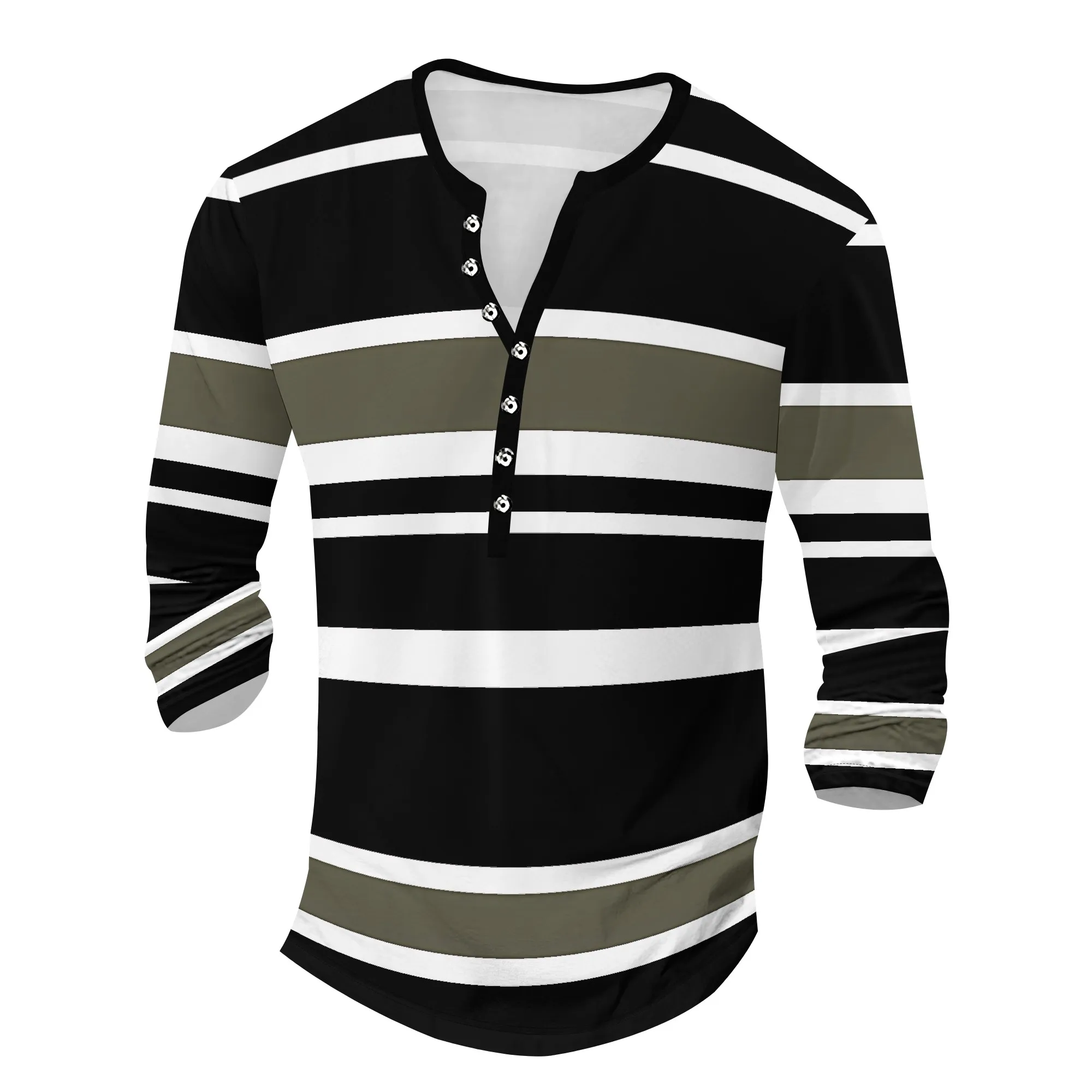 

YEAE Striped Pattern Henley Shirt for Men Summer Casual Long Sleeve Top