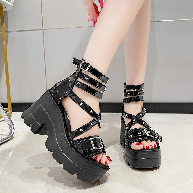 10cm Fashion Summer Women Rome Sandals New Arrival Ladies Leather Wedges Heels Female Outdoor Casual Platform Sandal Shoes 2024