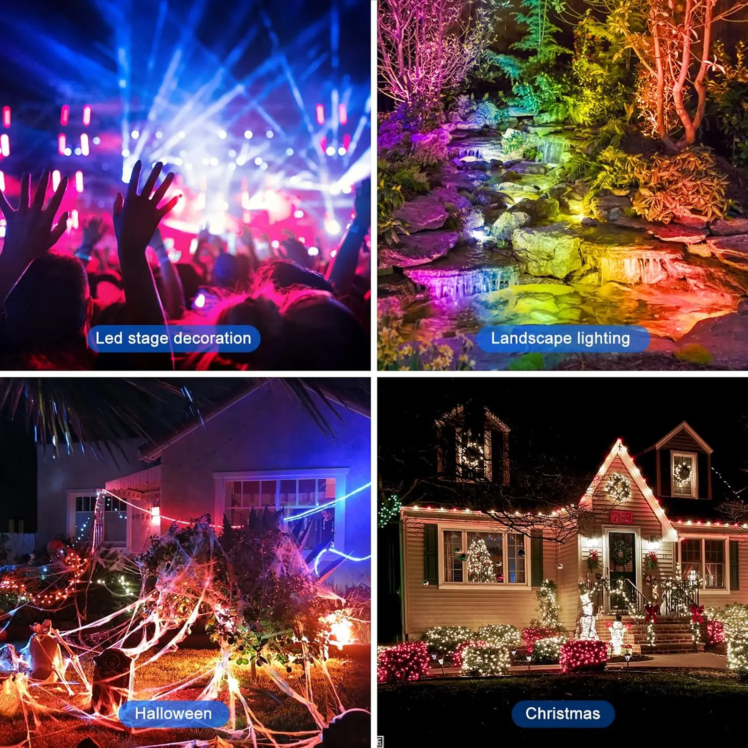 50W RGB Outdoor LED Flood Light, Color Changing Waterproof Landscape Lighting for Garden Yard Driveway (4 Pack) view 4