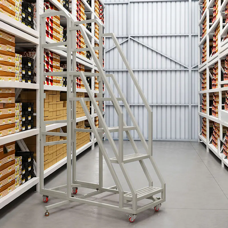 منصة متنقلة سلم صناعي درابزين من الفولاذ المقاوم للصدأ سلم متعرج سلم قابل للطي البراز مستودع الهندسة Climbin #3