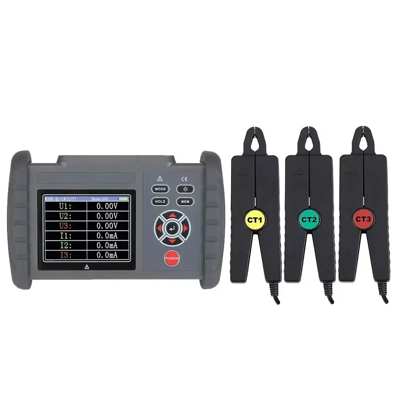 3-Phase Clamp Phase VA Meter AC Voltage Current Phase Frequency CT1 CT2 CT3 1000 Data Rechargeable OEM