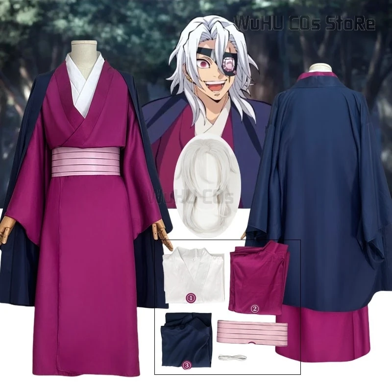 Anime Demon Cosplay Slayer Uzui Tengen Cosplay Costume Kimono Cape Blindfold Men Uniform Halloween Christmas Party Clothes