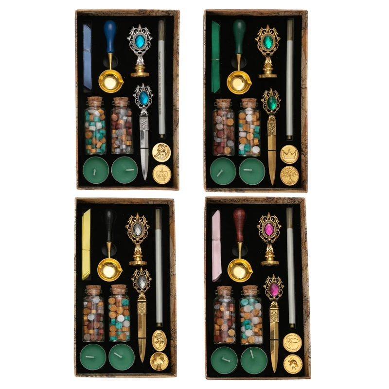 Antique Wax Stamp Wax Seal Tools Wax Seal Beads Set with Replacemnet Stamp Heads Metal Spoon Candles for Wedding