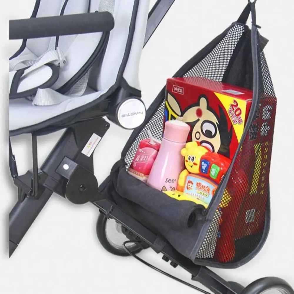 Mesh Baby Stroller Net Pocket Large Capacity Pram Buggy Baby Pram Organizer Triangle Bag Solid Color Hanging Carriage Bag