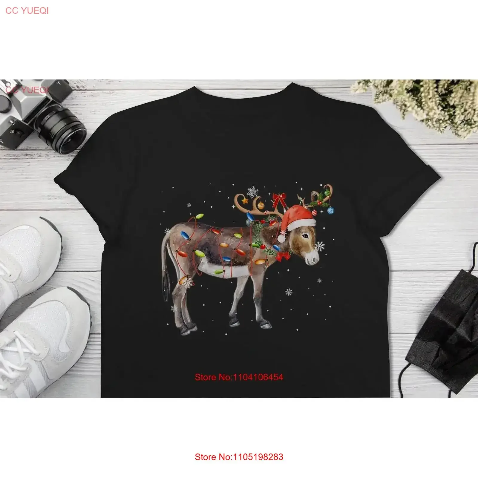 

Осел Рождественские огни оленей Забавная рождественская футболка винтажная стильная мужская уличная одежда унисекс мягкая слегка