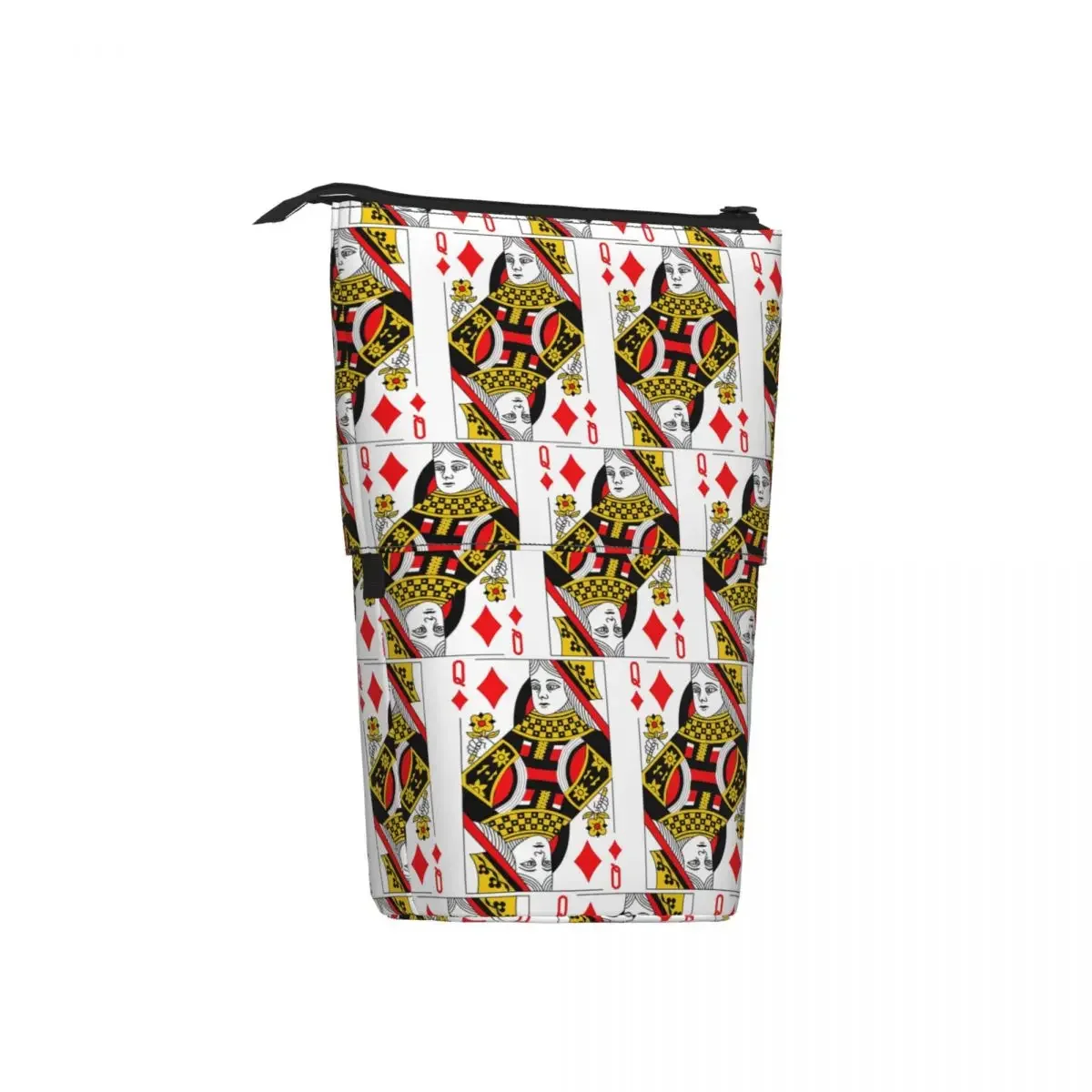 Queen Of Diamonds Classic Card Deck Casino Poker Q Diamonds Reversible Pencil Case Pen Holder Storage Pencil Bag for Boy