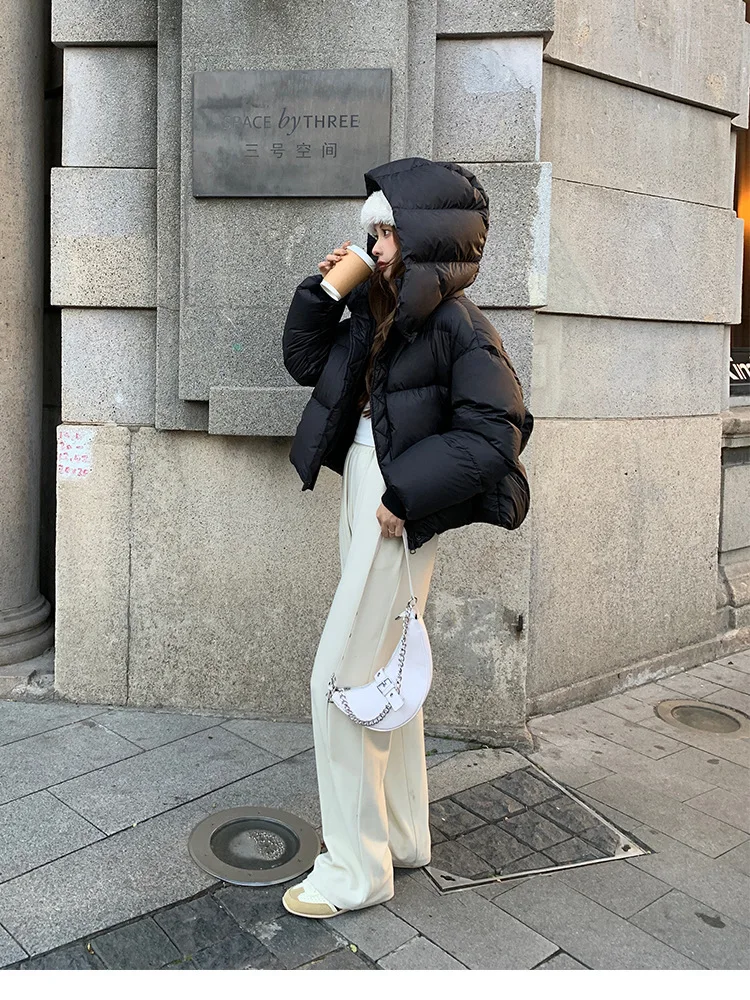 2026 New Women's Winter Short Hooded Puffer Jacket Korean Loose Thick Padded Jackets Female Lightweight Warm Solid Padded Parkas