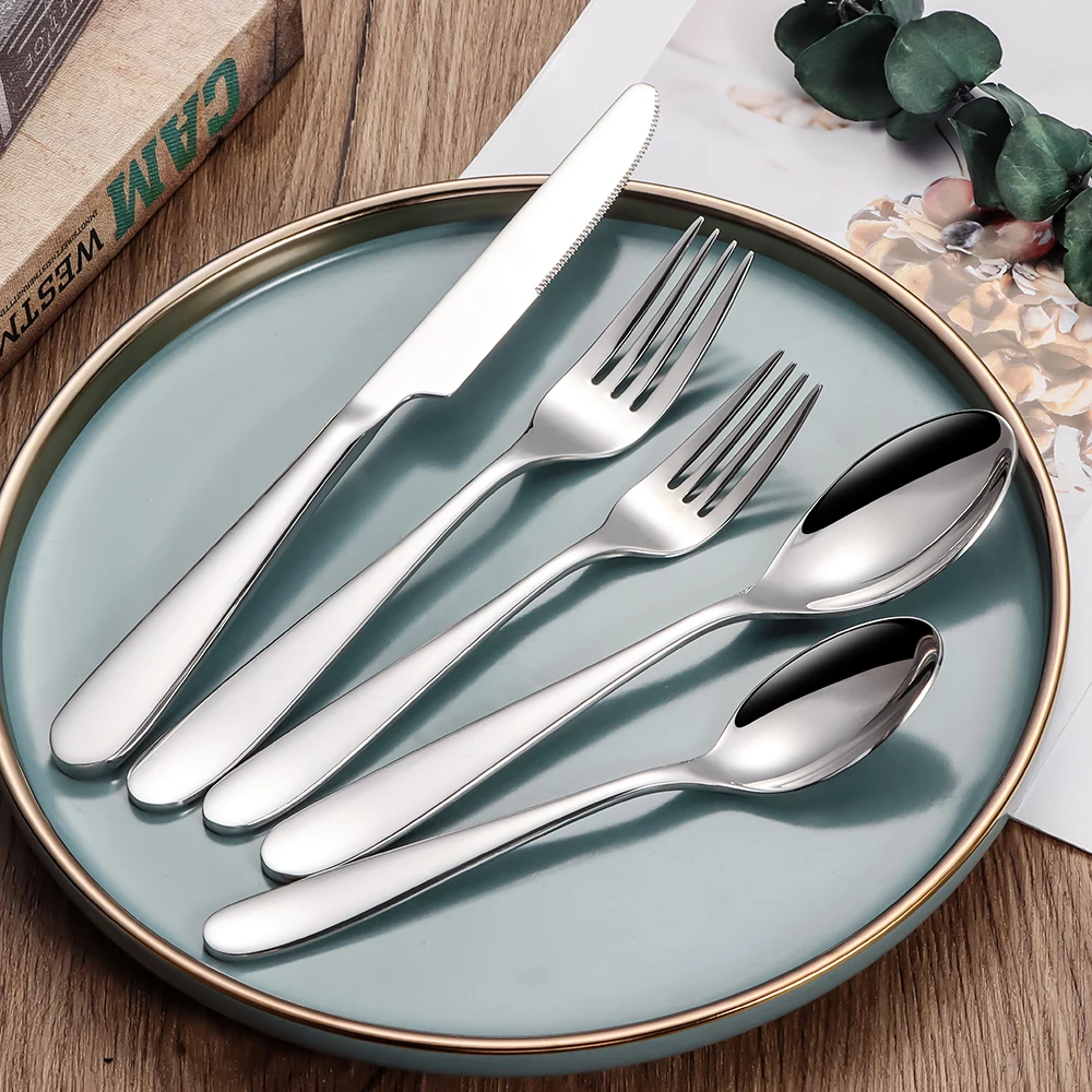 4/6/12/15/16/20Pcs Sliver Tableware Stainless Steel 430 Cutlery Set Western Smooth Handle Dinner Set Mirror Knife Fork Spoon