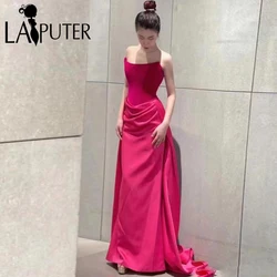 Fuchsia Simple Evening Dresses Mermaid 2 in 1 Ruched Satin Prom Gown Strapless Boned Velvet Bodice 2024 Celebrity Dress