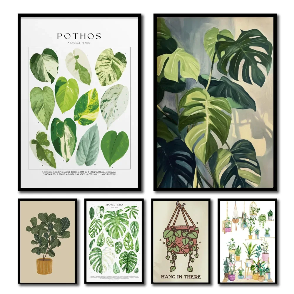 1 Stück grüne botanische Blätter, Innenkunstdruck, Zimmerpflanzen, Natur, drinnen, Leinwand, Wanddekoration, beruhigendes Poster, Laub und Pflanze