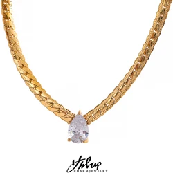 Yhpup Fashion 18K Gold Plated Bling Cubic Zirconia Stainless Steel Necklace Bracelet Jewelry Set Chain Texture Collar Waterproof