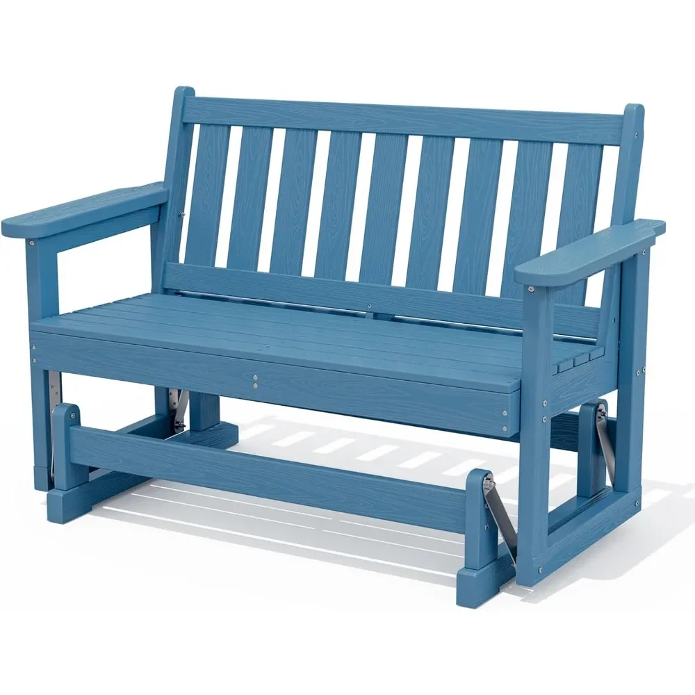 

2 Person Patio Glider Rocking Chair, HDPE Material Weather-Resistant Swinging Bench for Outdoor Porch Garden, Navy