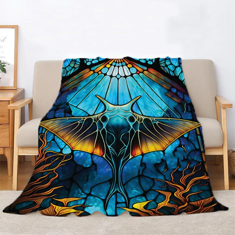 Stained Glass Sealife Fleece Blanket for Decorative Sofa Bedroom Decoration Bedspread on the Bed Fluffy Soft Blankets Throw Nap